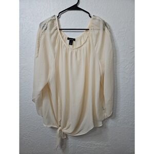 ALYX Sz 3X Cream Lace Sheer Blouse Tie Waist Boho Peasant Career Cottagecore